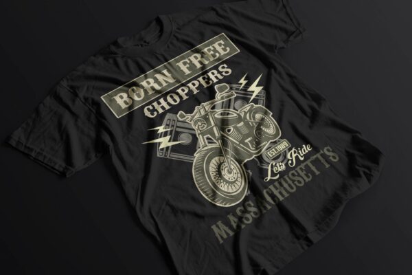 BORN FREE CHOPPERS Lets Ride Massachusetts Tee - Fathers Day Birthday Present