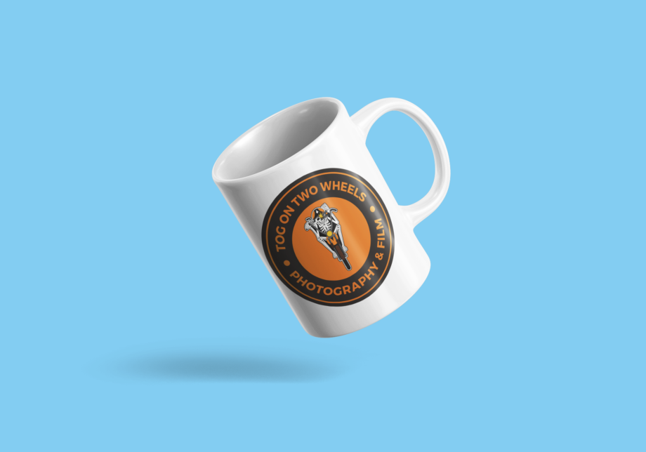 Tog On Two Wheels Mug with writing