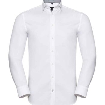 Russell Athletic Collection Long Sleeve Contrast Herringbone Shirt