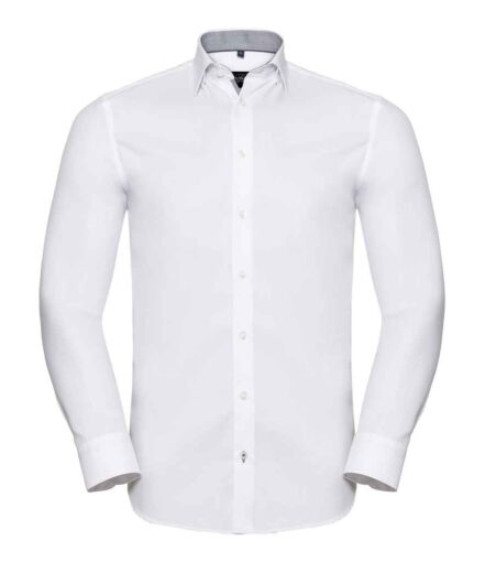 Russell Athletic Collection Long Sleeve Contrast Herringbone Shirt