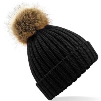 Beechfield Faux Fur Pop Pom Chunky Beanie