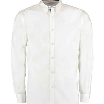 Kustom Kit Premium Long Sleeve Contrast Tailored Oxford Shirt