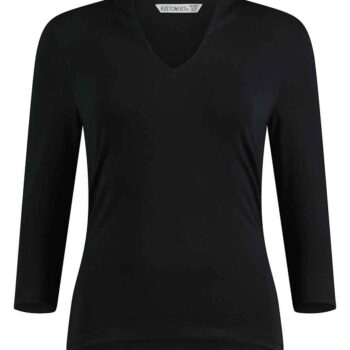 Kustom Kit Ladies 3/4 Sleeve Mandarin Collar Top