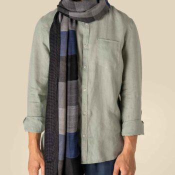 Spasso Blue Patchwork/Check Reversible Scarf