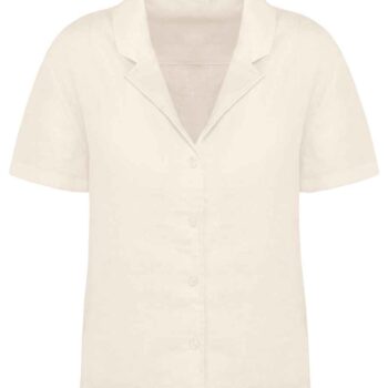 Spasso Ladies Short Sleeve Linen Bowling Collar Shirt