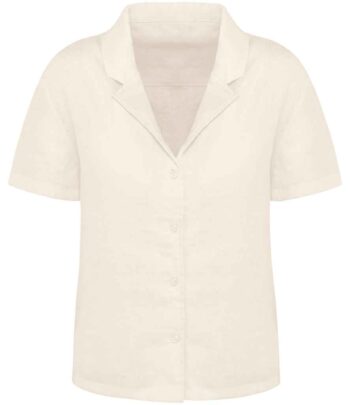 Spasso Ladies Short Sleeve Linen Bowling Collar Shirt