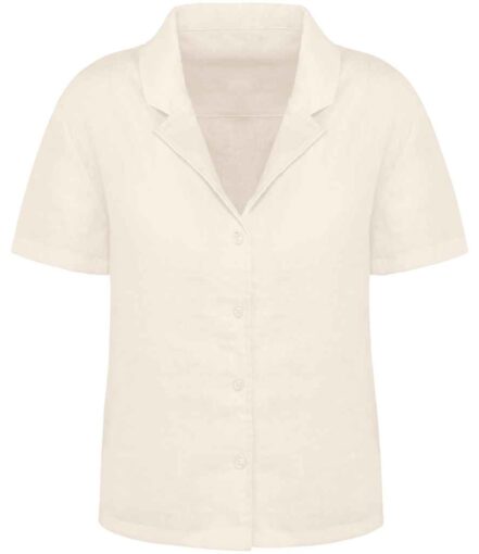 Spasso Ladies Short Sleeve Linen Bowling Collar Shirt